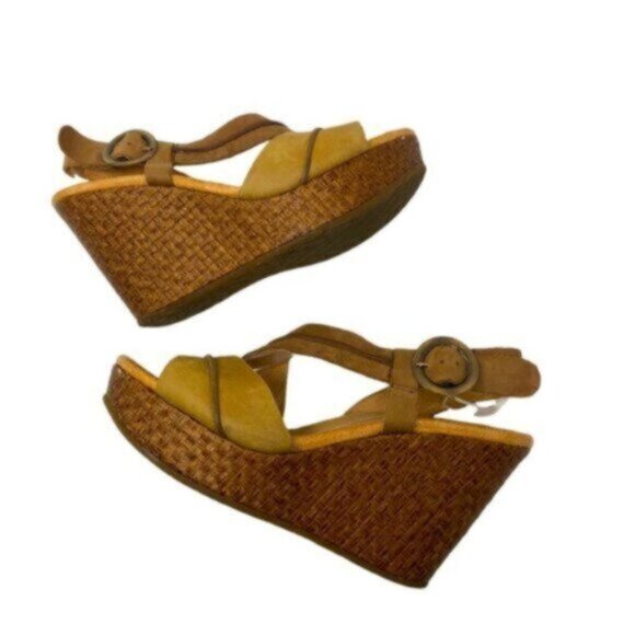 Maya | Tan Leather Mid Wedge Heel Ankle Strap Sandals Shoes Size 9 - Picture 7 of 10